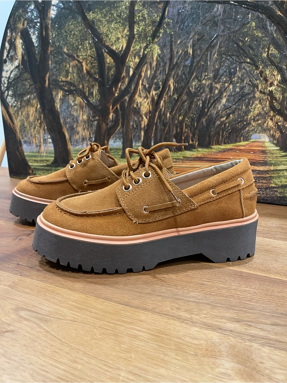 Rag & Co Cuckatoos Platform Oxford Suede Lace-Up Boat Shoes Loafers sz 9